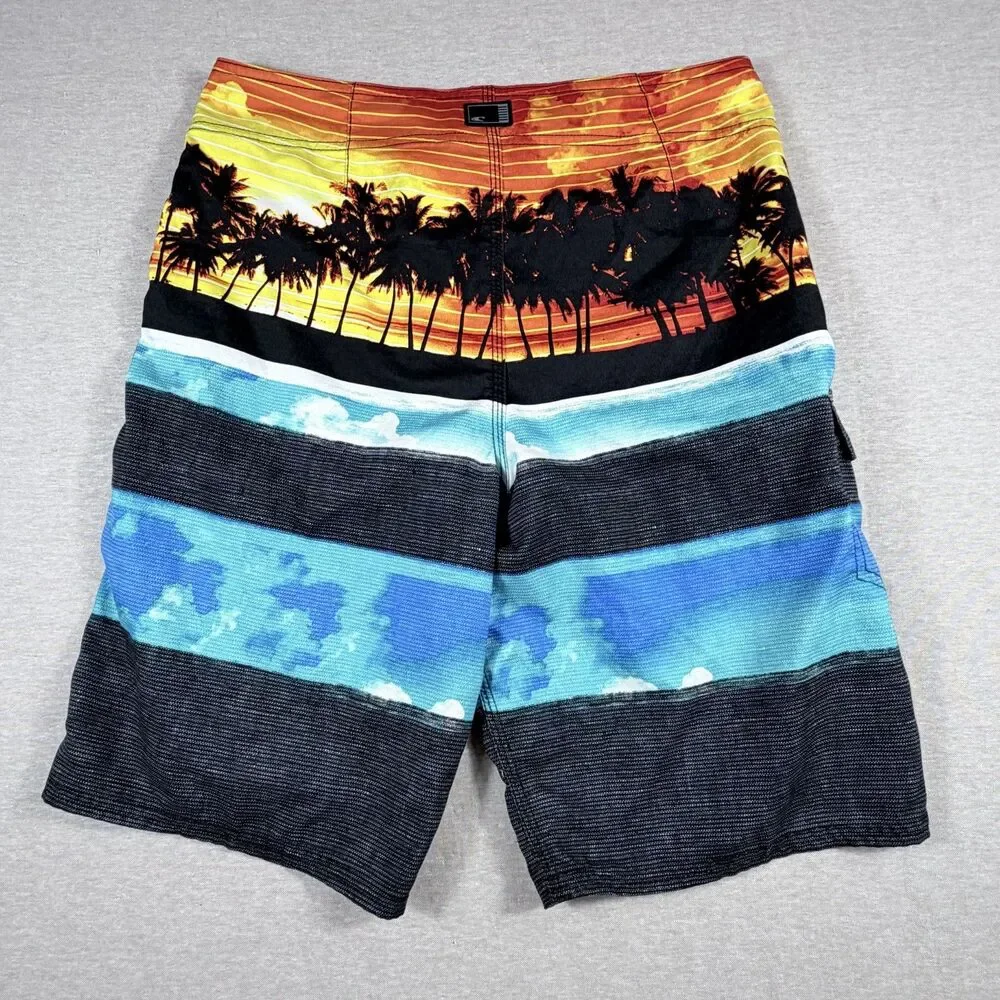 ONeill Board Surf Swim Short Sunset Beach Orange Blue Black Men Size 29 Tropical